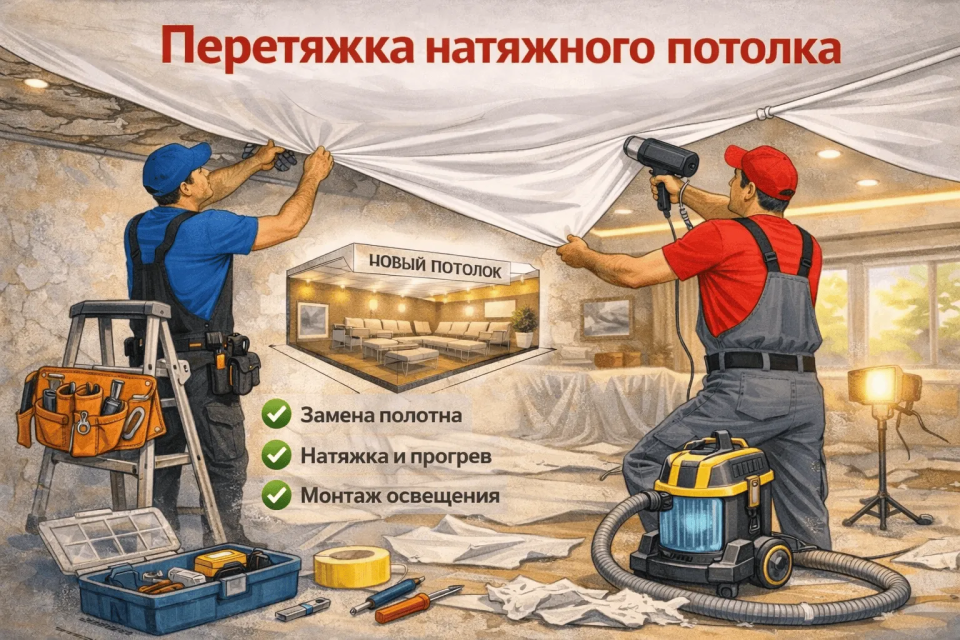 Перетяжка натяжного потолка potolki-vsem.ru