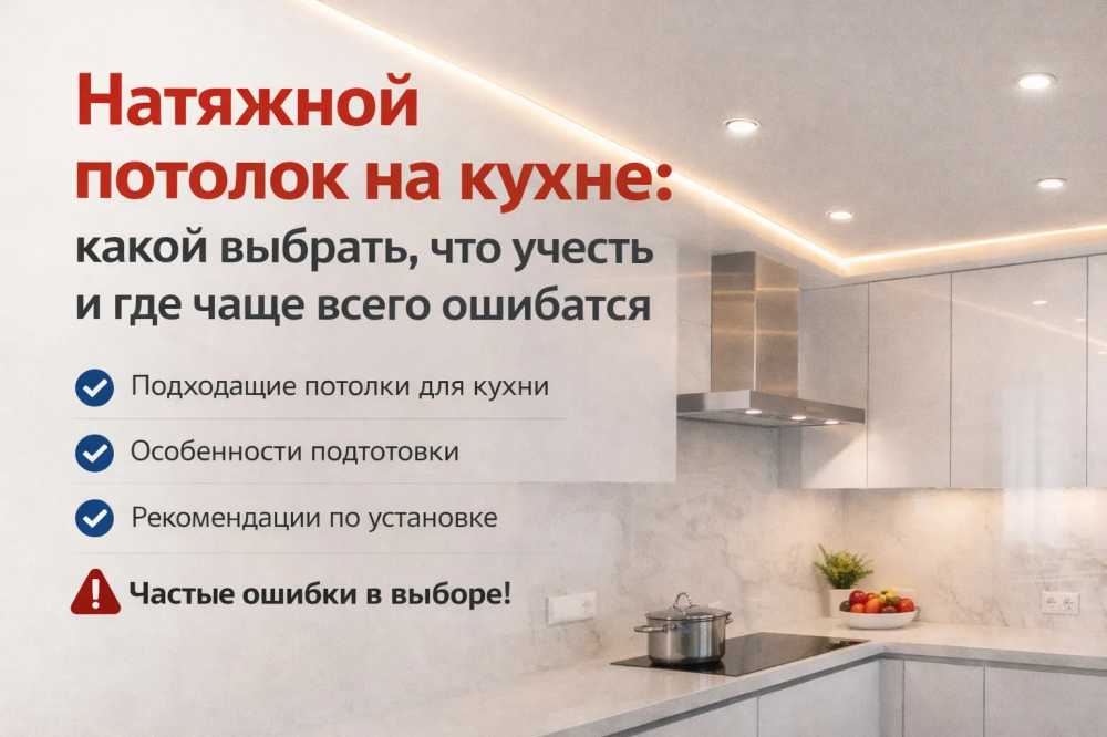 Натяжной потолок на кухне: какой выбрать, что учесть и где чаще всего ошибаются Potolki-Vsem