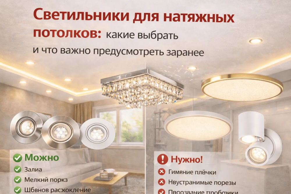 Светильники для натяжных потолков: какие выбрать и что важно предусмотреть заранее Potolki-Vsem