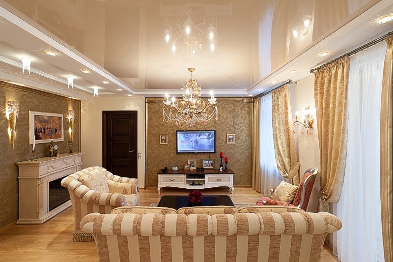 Бежевый натяжной потолок Потолки Всем