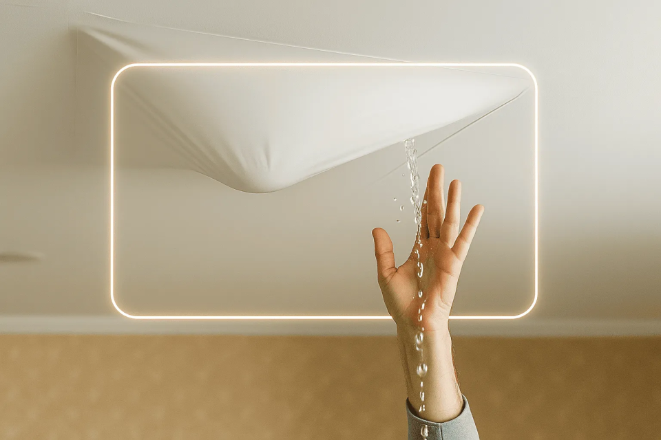 Устранение залива натяжного потолка potolki-vsem.ru